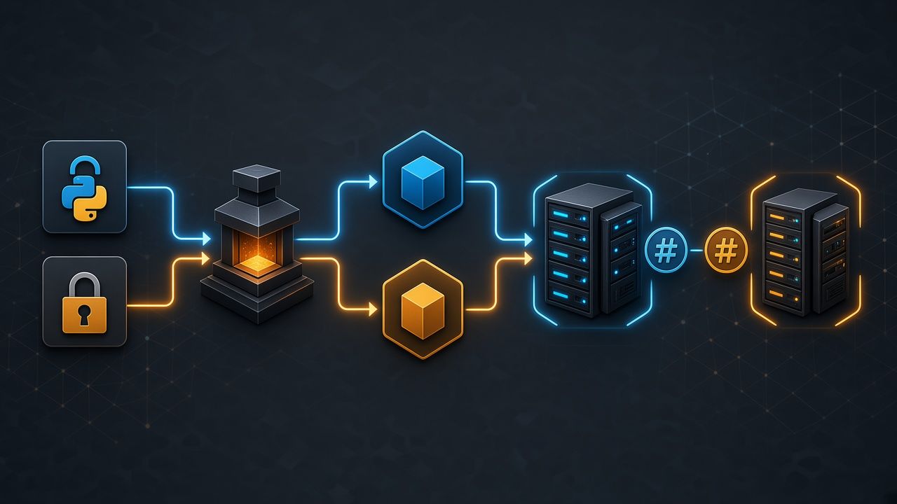 Locks de dependencias alimentan BuildKit/Bake, producen imágenes API y Web, y el mismo digest avanza de DEV a PROD.