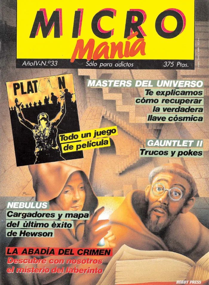 Portada del número 33 de MicroManía con La Abadía del Crimen