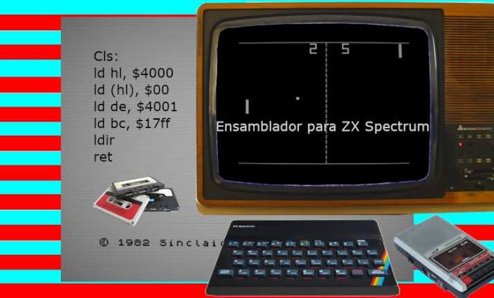ZX Spectrum y pantalla de programación en ensamblador Z80